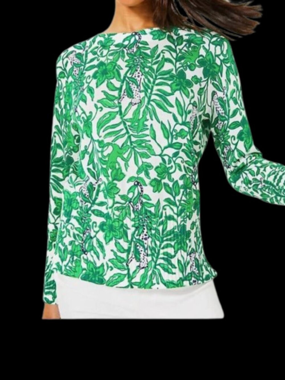 Lilly Pulitzer Women's Salima Sweater Fiddle Leaf Green Lil Escape Plan